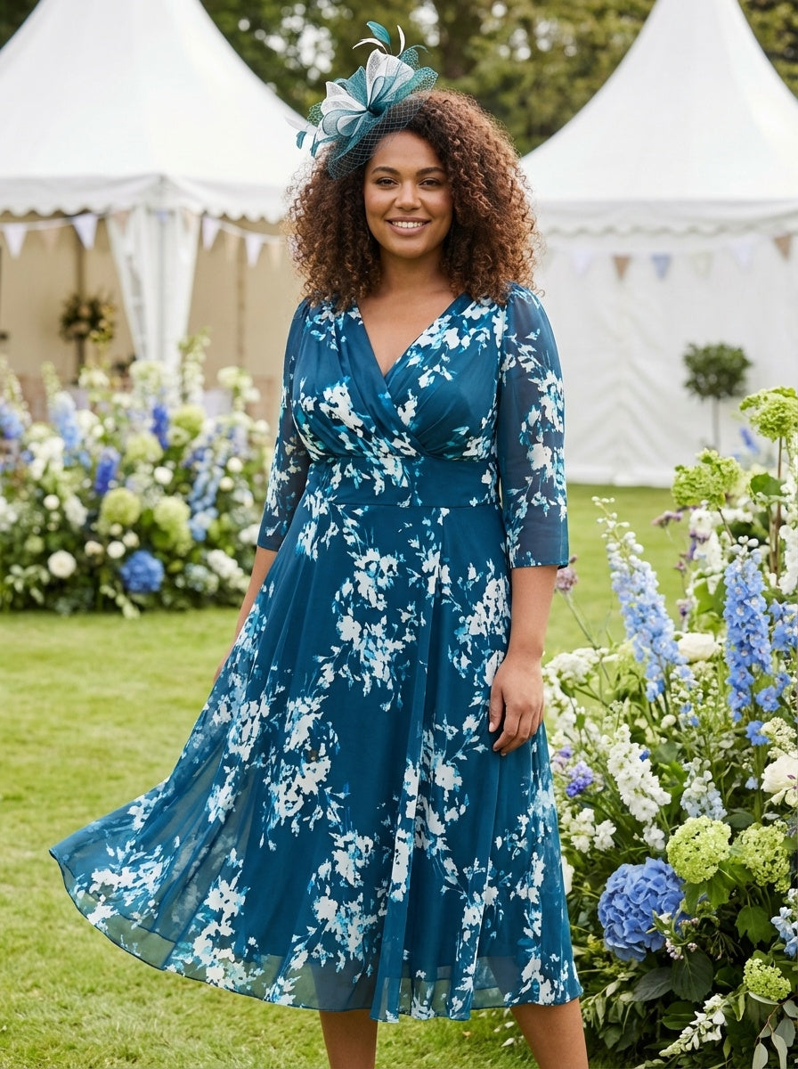 Helena Navy Ivory Midi Dress