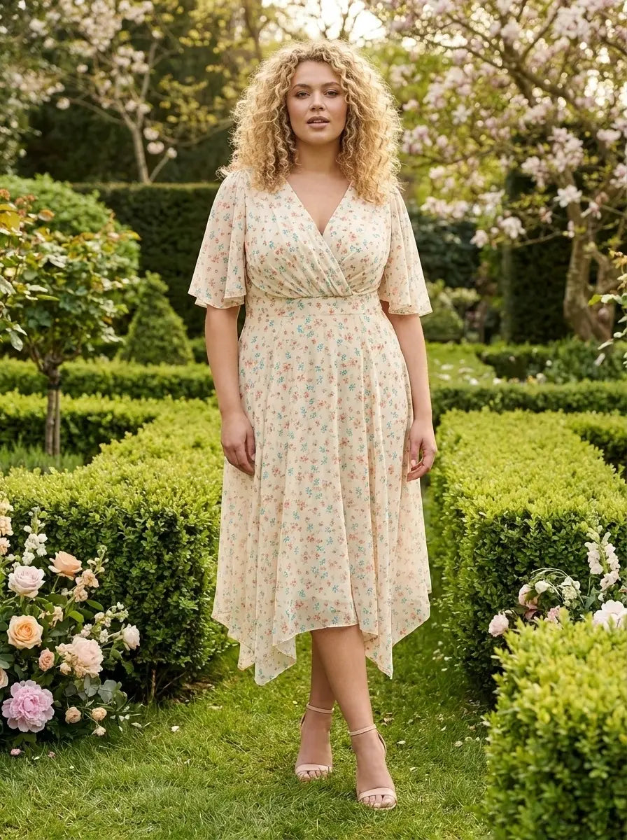 Julie Antique Cream Ditsy Hanky Hem Dress