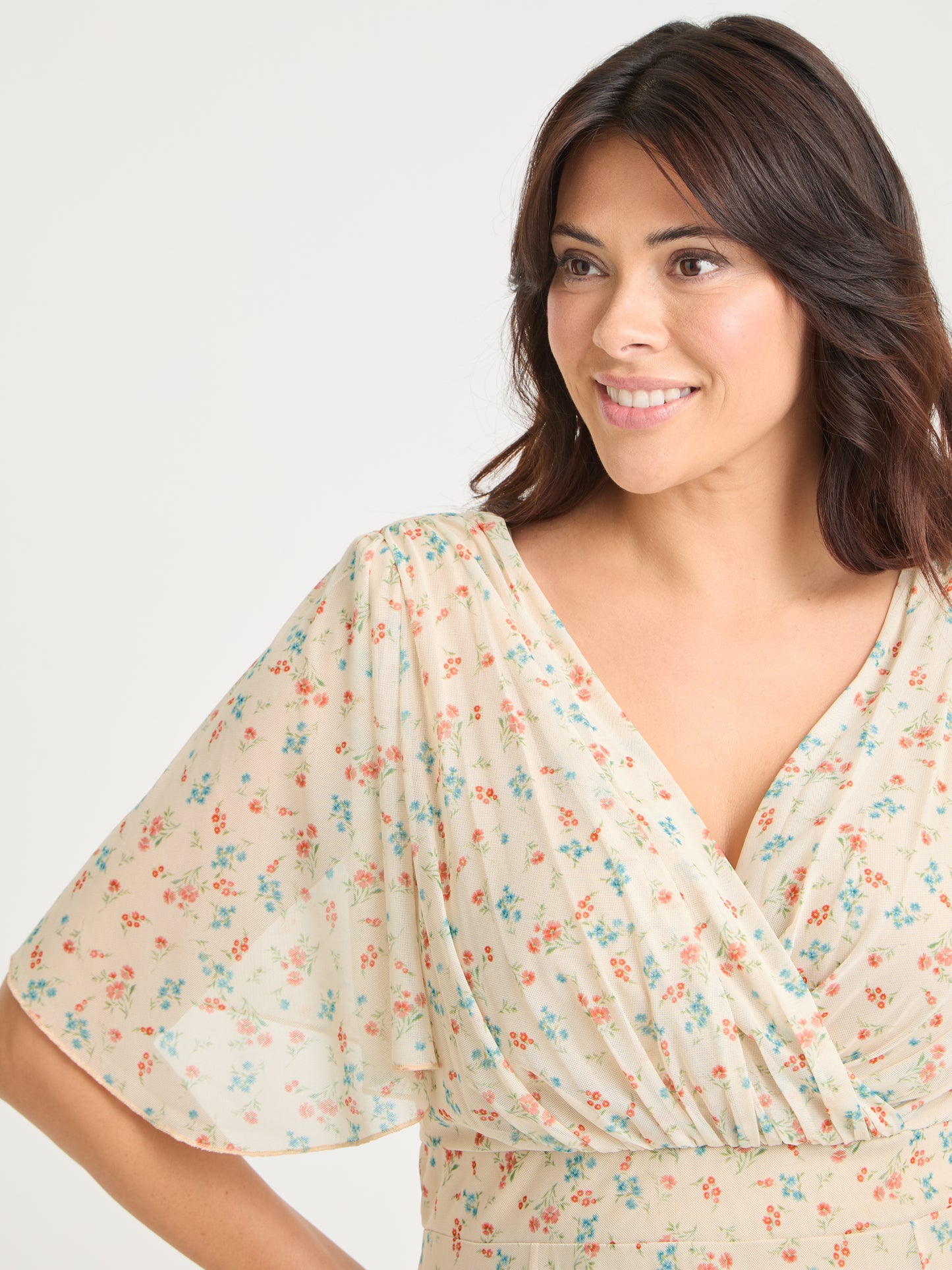 Julie Antique Cream Ditsy Hanky Hem Dress