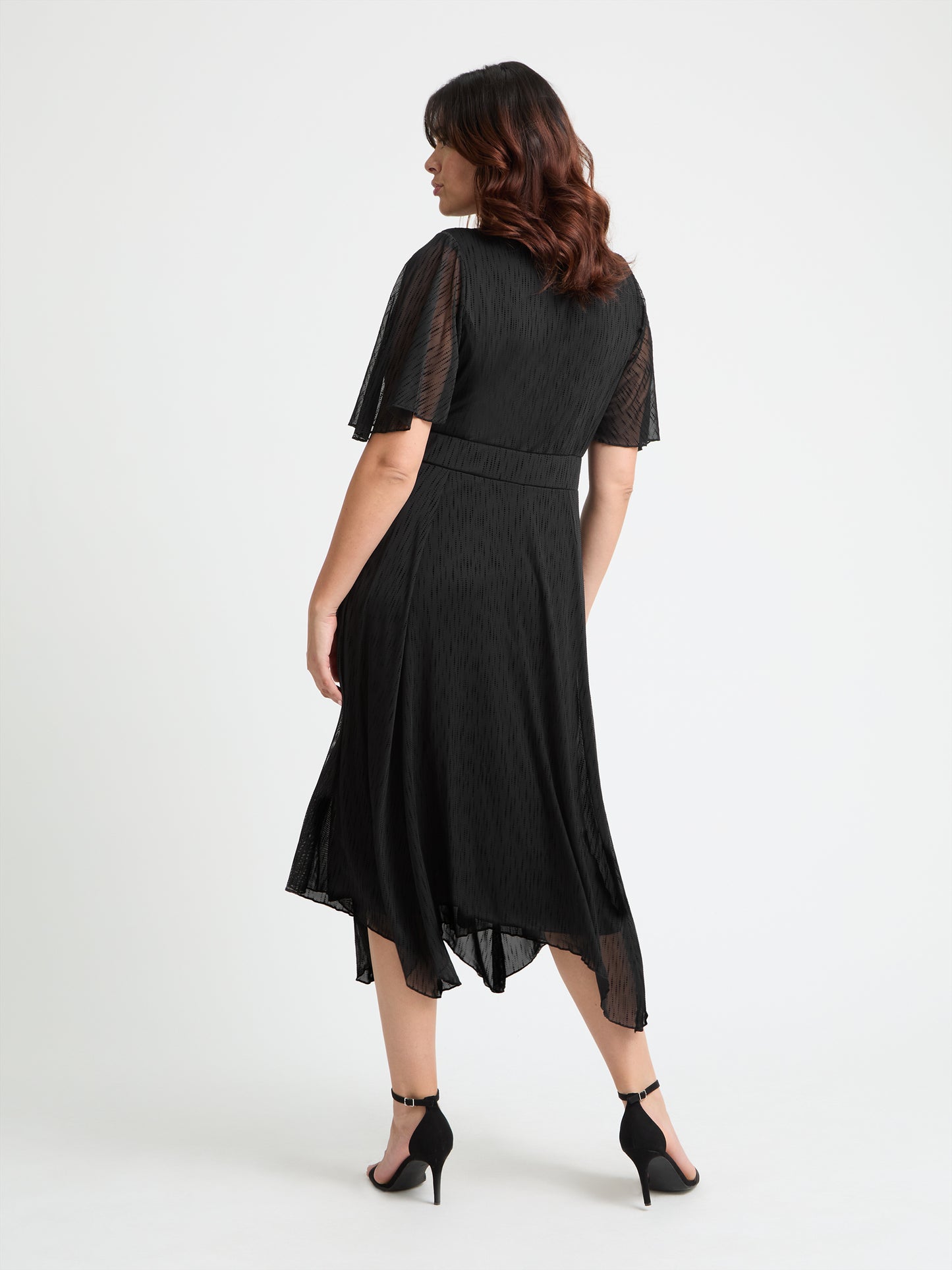 Julie Black Graphic Velvet Flock Hanky Hem Dress