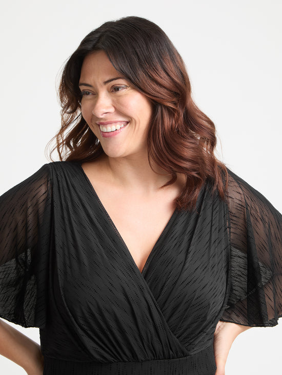 Julie Black Graphic Velvet Flock Hanky Hem Dress