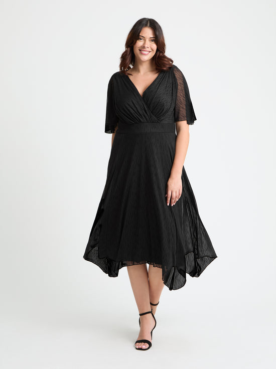 Julie Black Graphic Velvet Flock Hanky Hem Dress