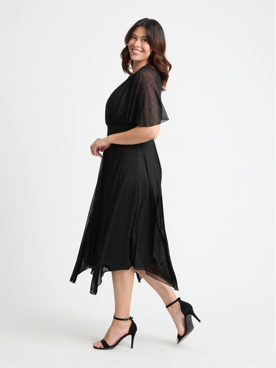 Julie Black Graphic Velvet Flock Hanky Hem Dress