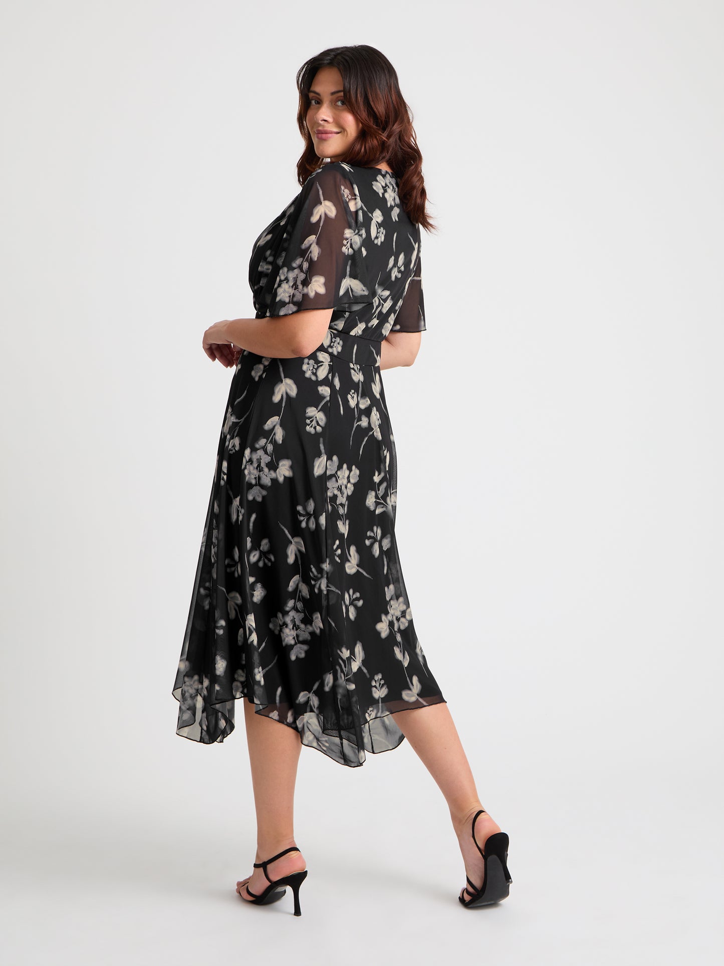 Julie Black Grey Cream Hanky Hem Dress
