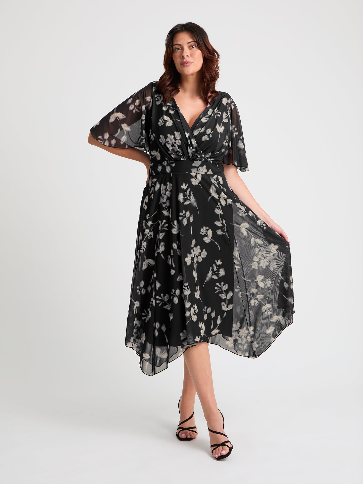 Julie Black Grey Cream Hanky Hem Dress