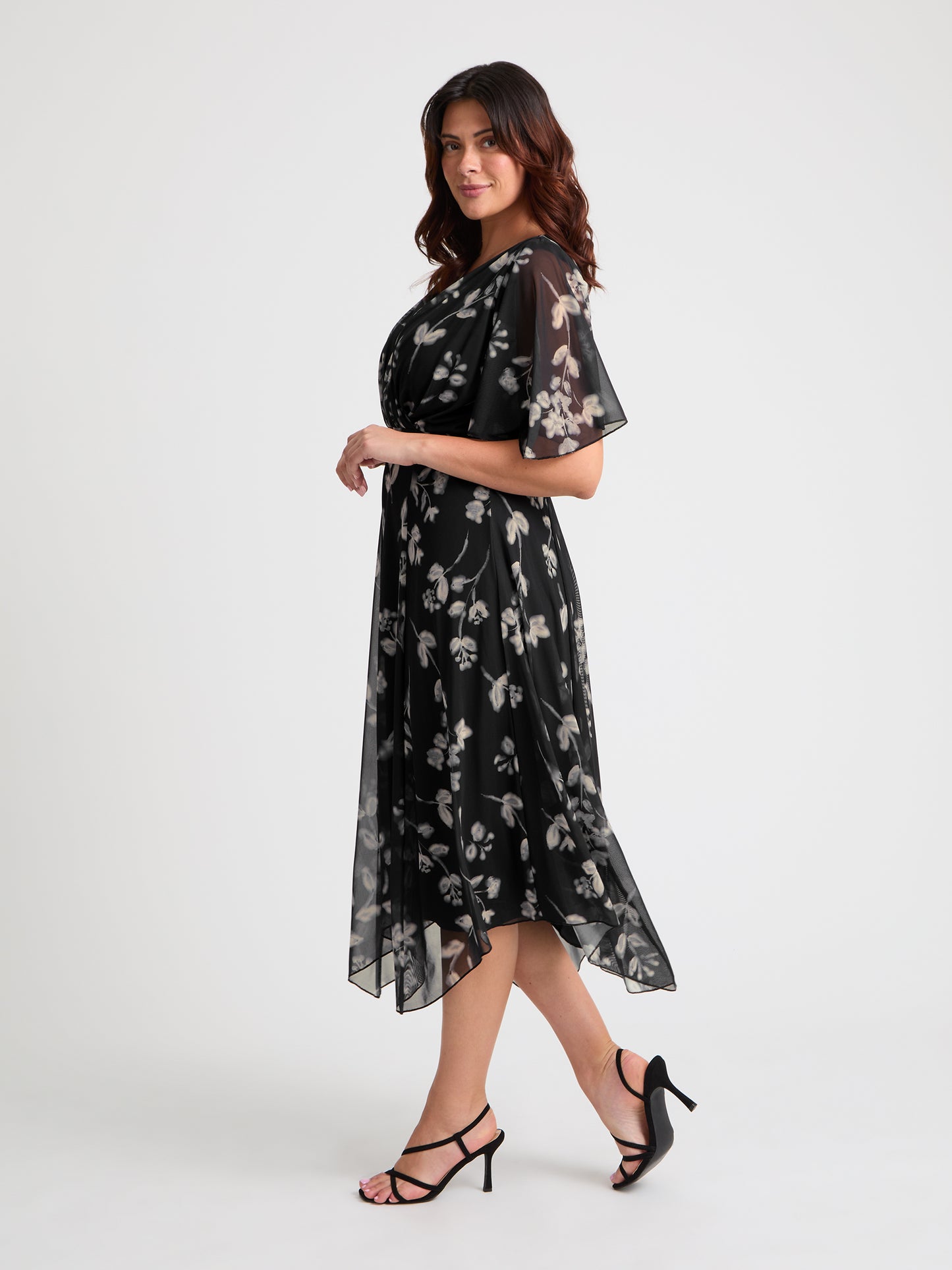 Julie Black Grey Cream Hanky Hem Dress