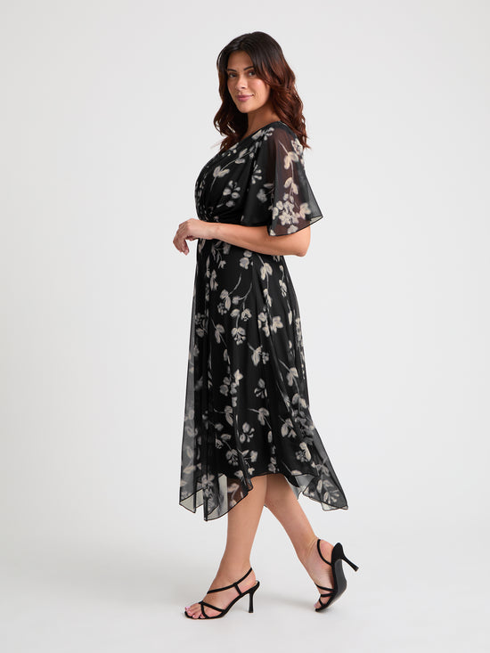 Julie Black Grey Cream Hanky Hem Dress