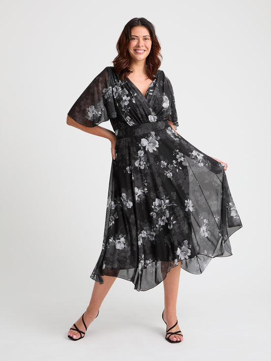 Julie Black Silver Hanky Hem Dress