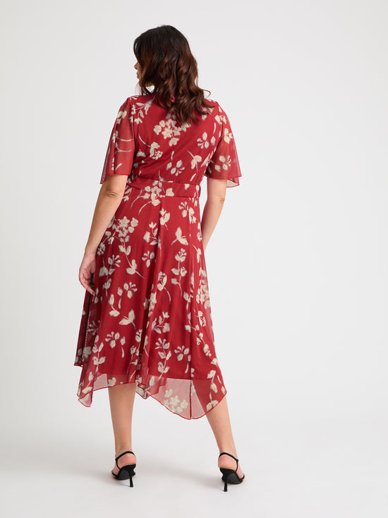 Julie Red Cream Hanky Hem Dress