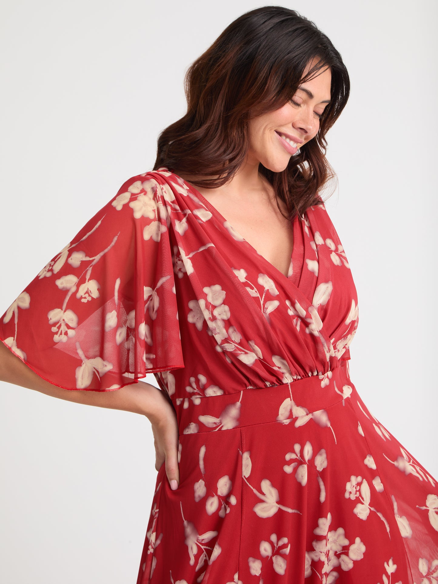 Julie Red Cream Hanky Hem Dress