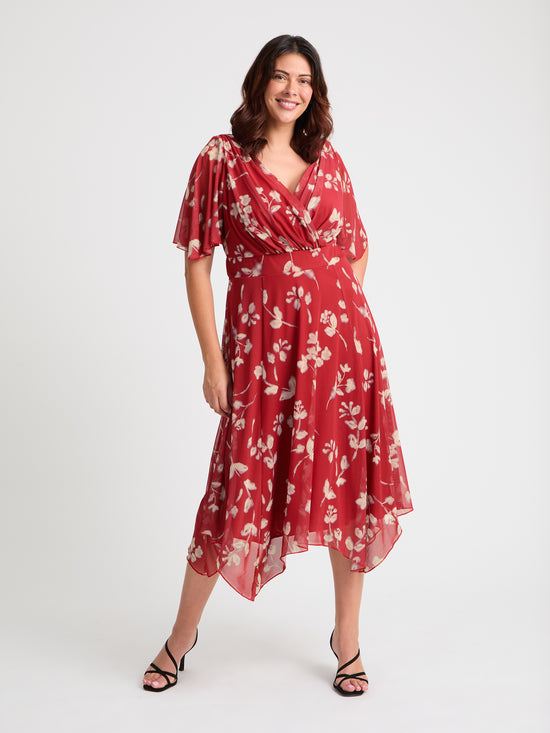 Julie Red Cream Hanky Hem Dress