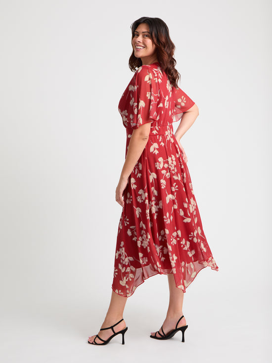 Julie Red Cream Hanky Hem Dress