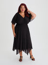 Petite Julie Black Velvet Floral Flock Hanky Hem Dress
