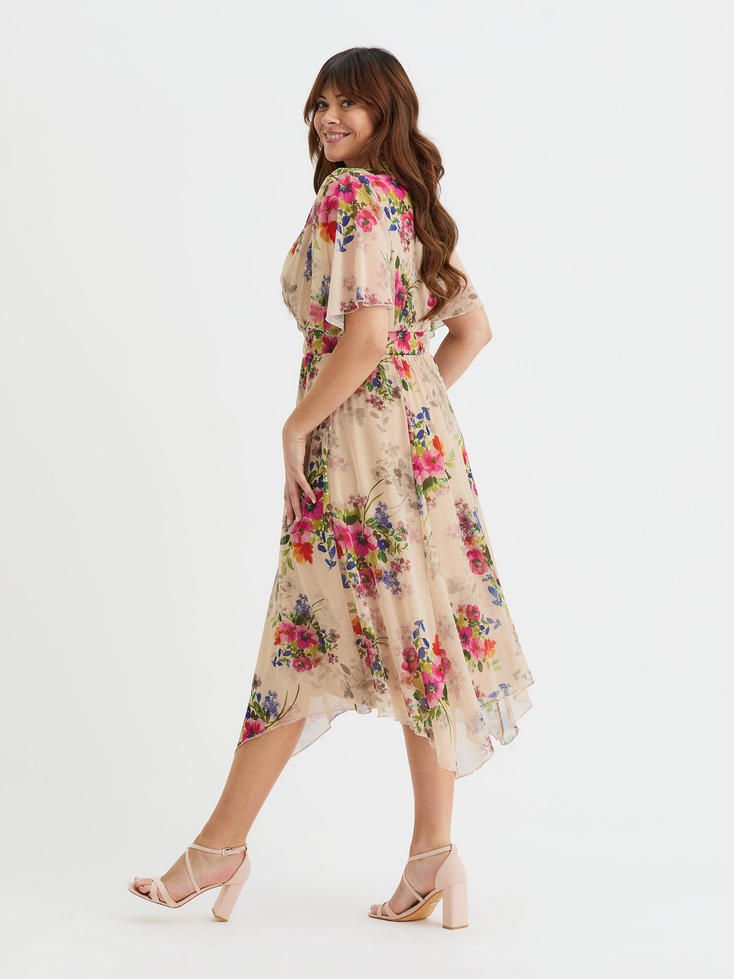 Julie Vintage Cream Multi Hanky Hem Dress 