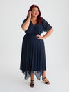 Julie Midnight Velvet Floral Flock Hanky Hem Dress