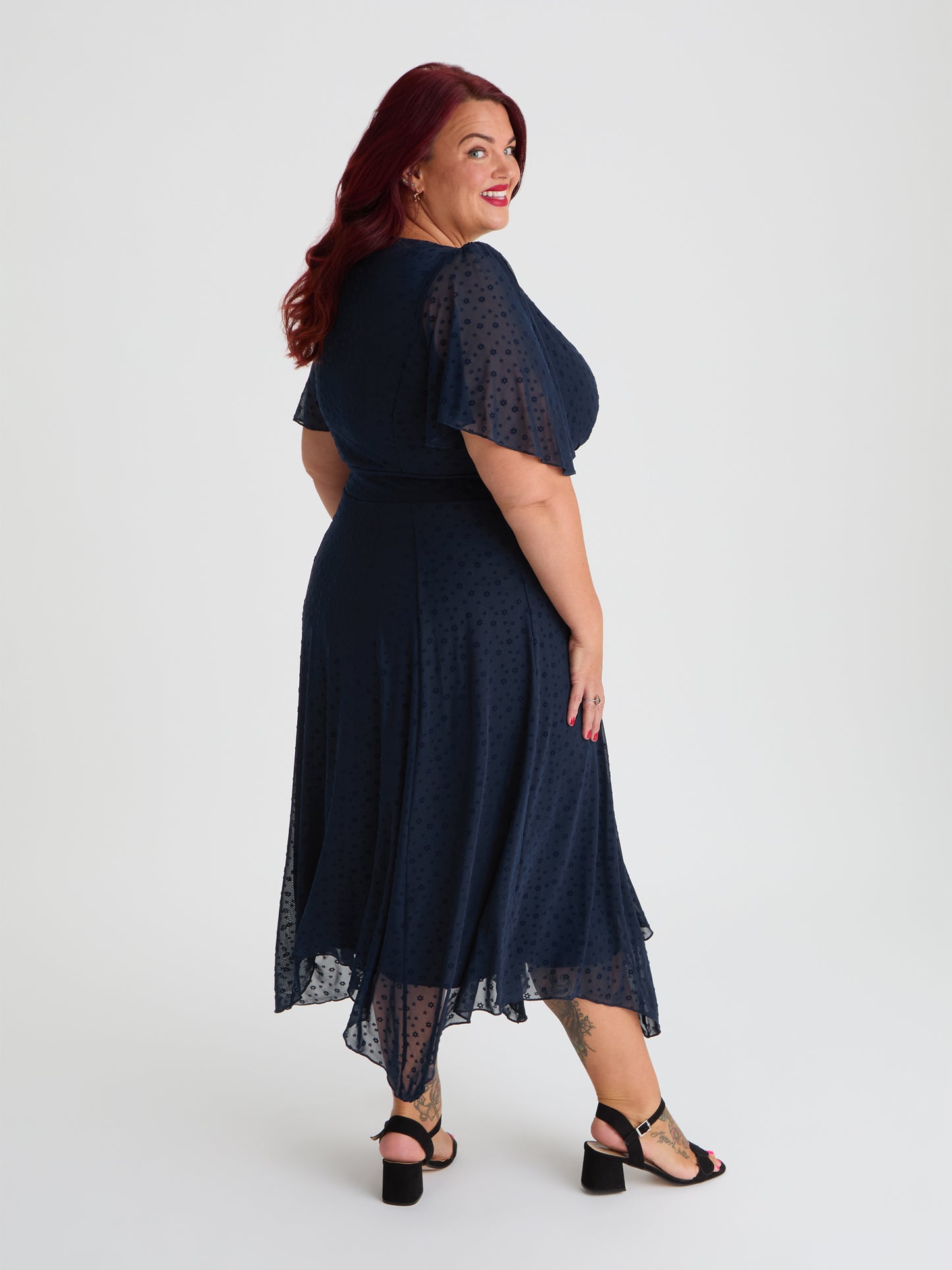 Julie Midnight Velvet Floral Flock Hanky Hem Dress