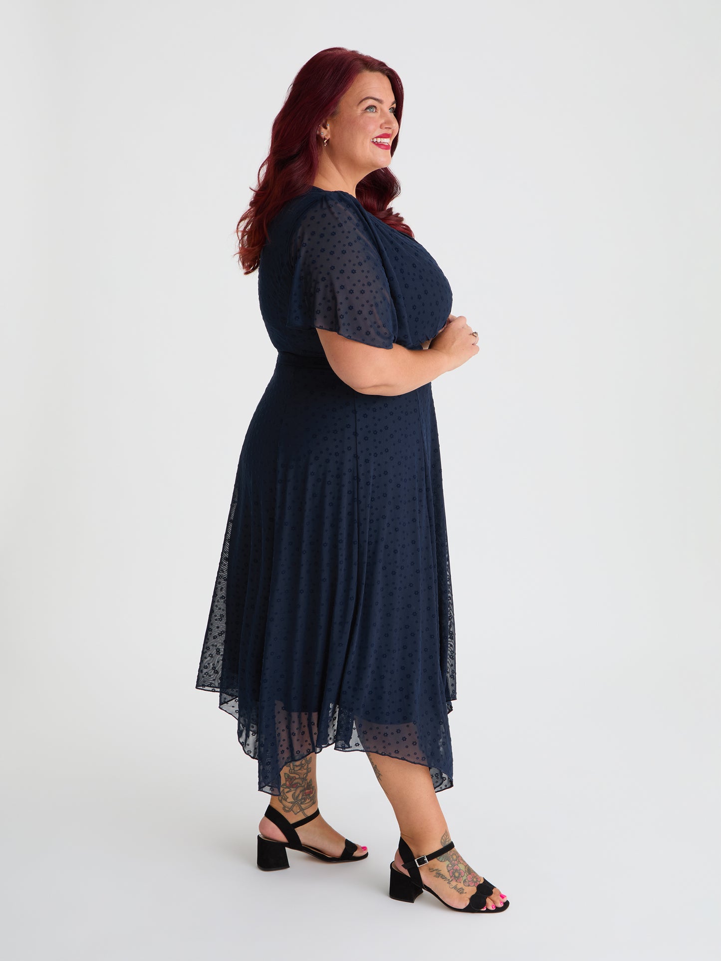 Julie Midnight Velvet Floral Flock Hanky Hem Dress