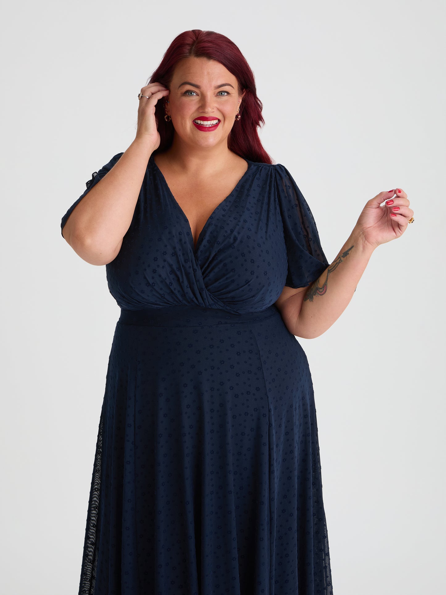 Julie Midnight Velvet Floral Flock Hanky Hem Dress
