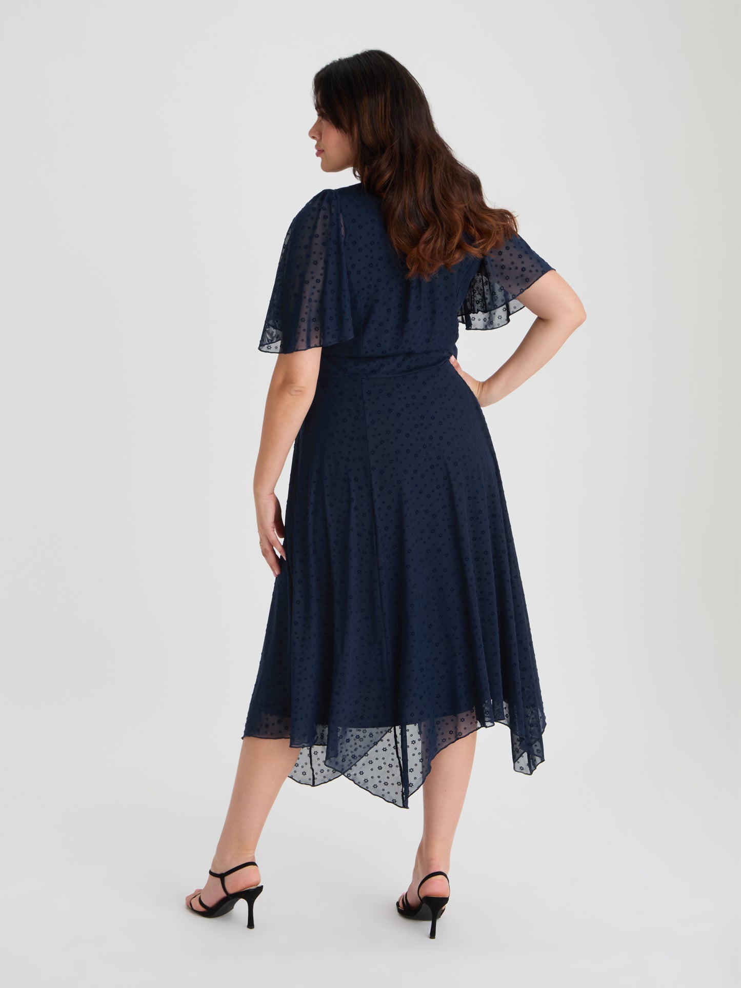 Julie Midnight Velvet Floral Flock Hanky Hem Dress