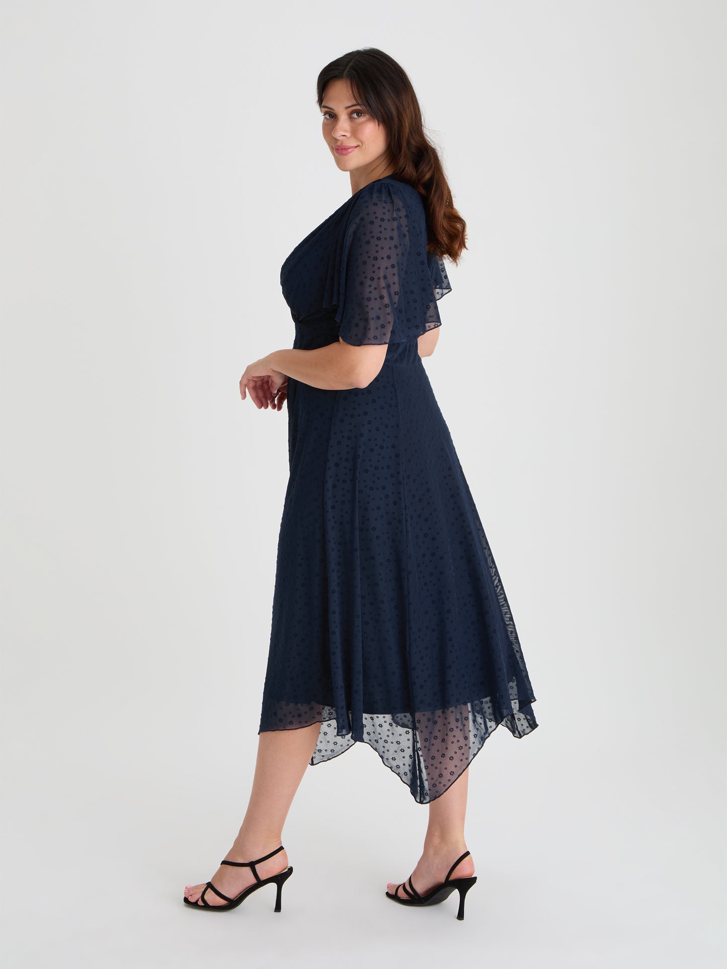 Julie Midnight Velvet Floral Flock Hanky Hem Dress