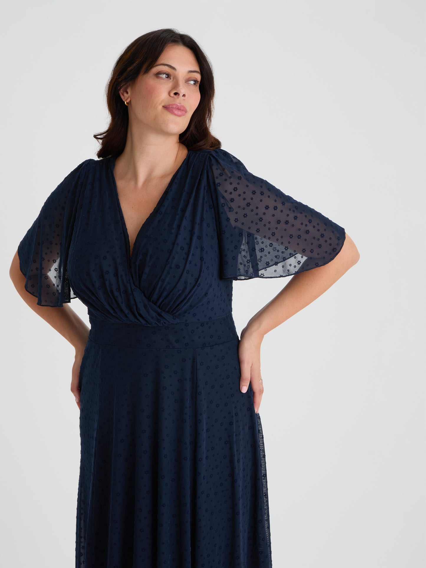 Julie Midnight Velvet Floral Flock Hanky Hem Dress