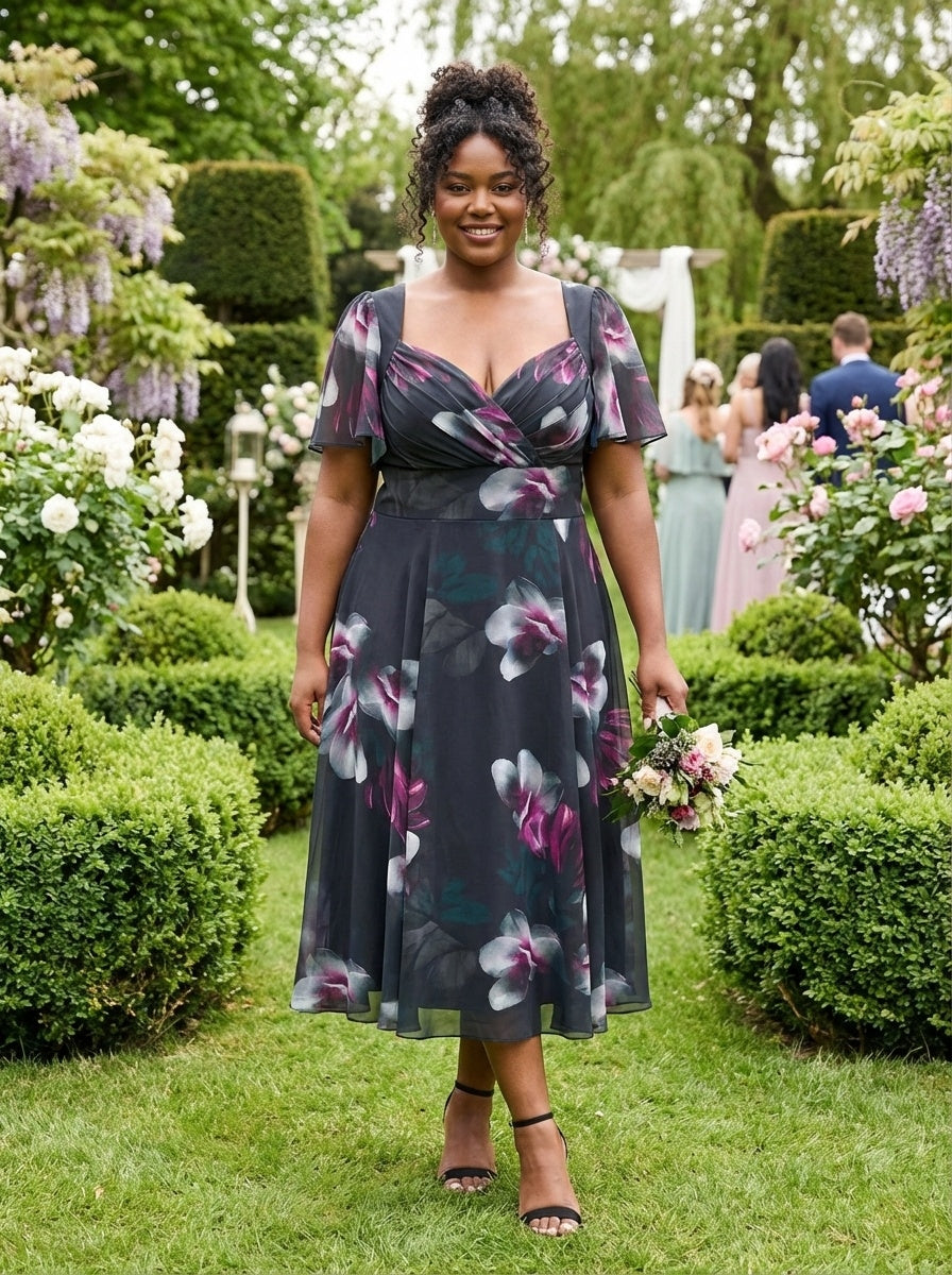 Liz Midnight Rose Bolero Wrap Bodice Midi Dress