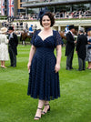Petite Liz Navy Flock Bolero Wrap Bodice Midi Dress