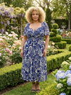 Petite Liz Navy Ivory Swirl Bolero Wrap Bodice Midi Dress