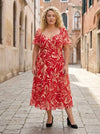 Petite Liz Red Ivory Swirl Bolero Wrap Bodice Midi Dress