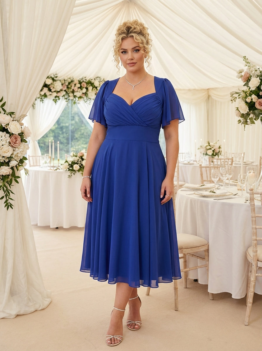 Liz Solid Sapphire Bolero Wrap Bodice Midi Dress