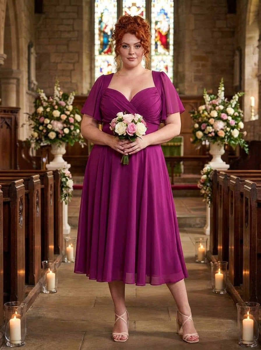 Liz Solid Mulberry Bolero Wrap Bodice Midi Dress