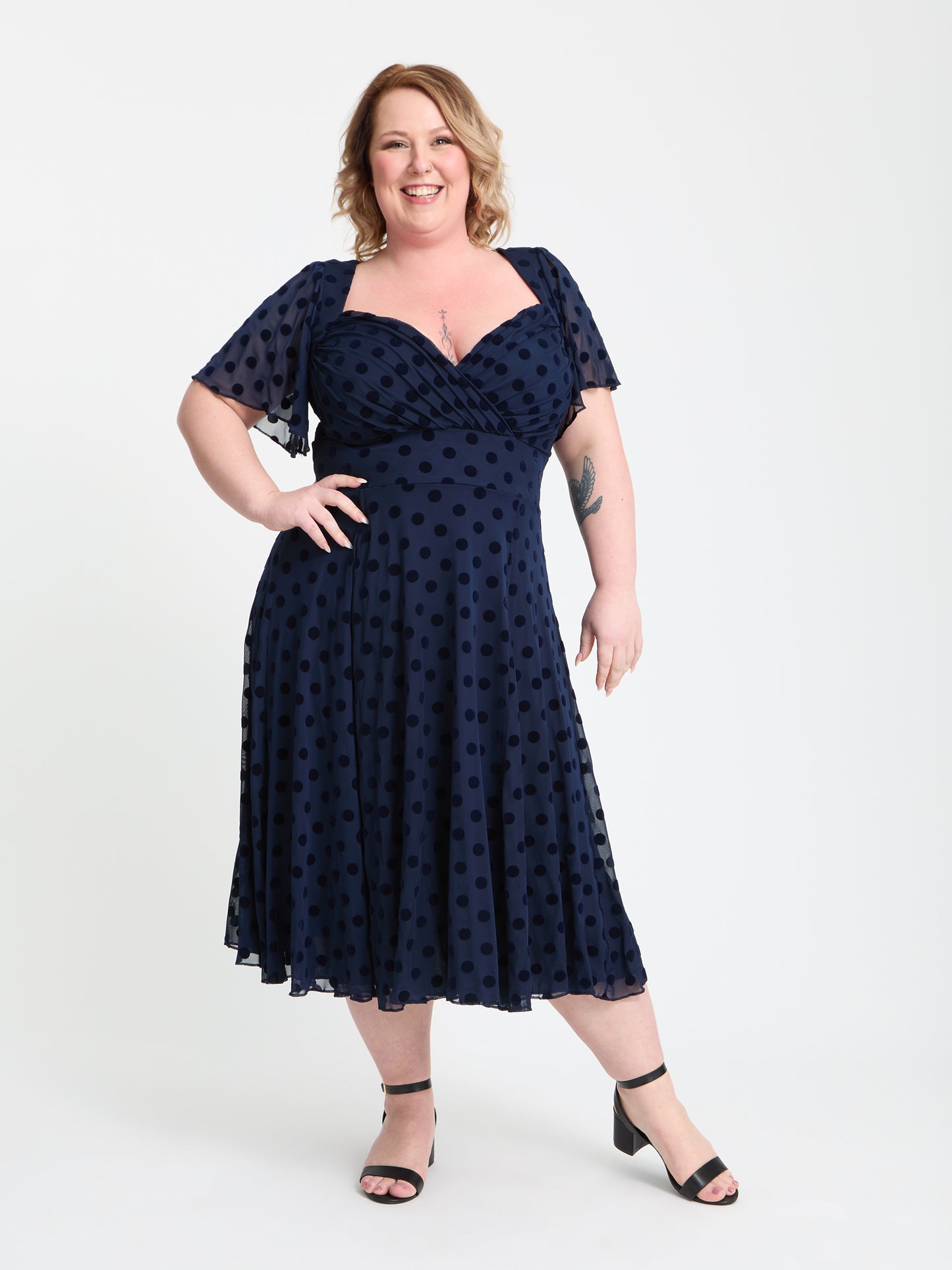 Petite Liz Navy Flock Bolero Wrap Bodice Midi Dress