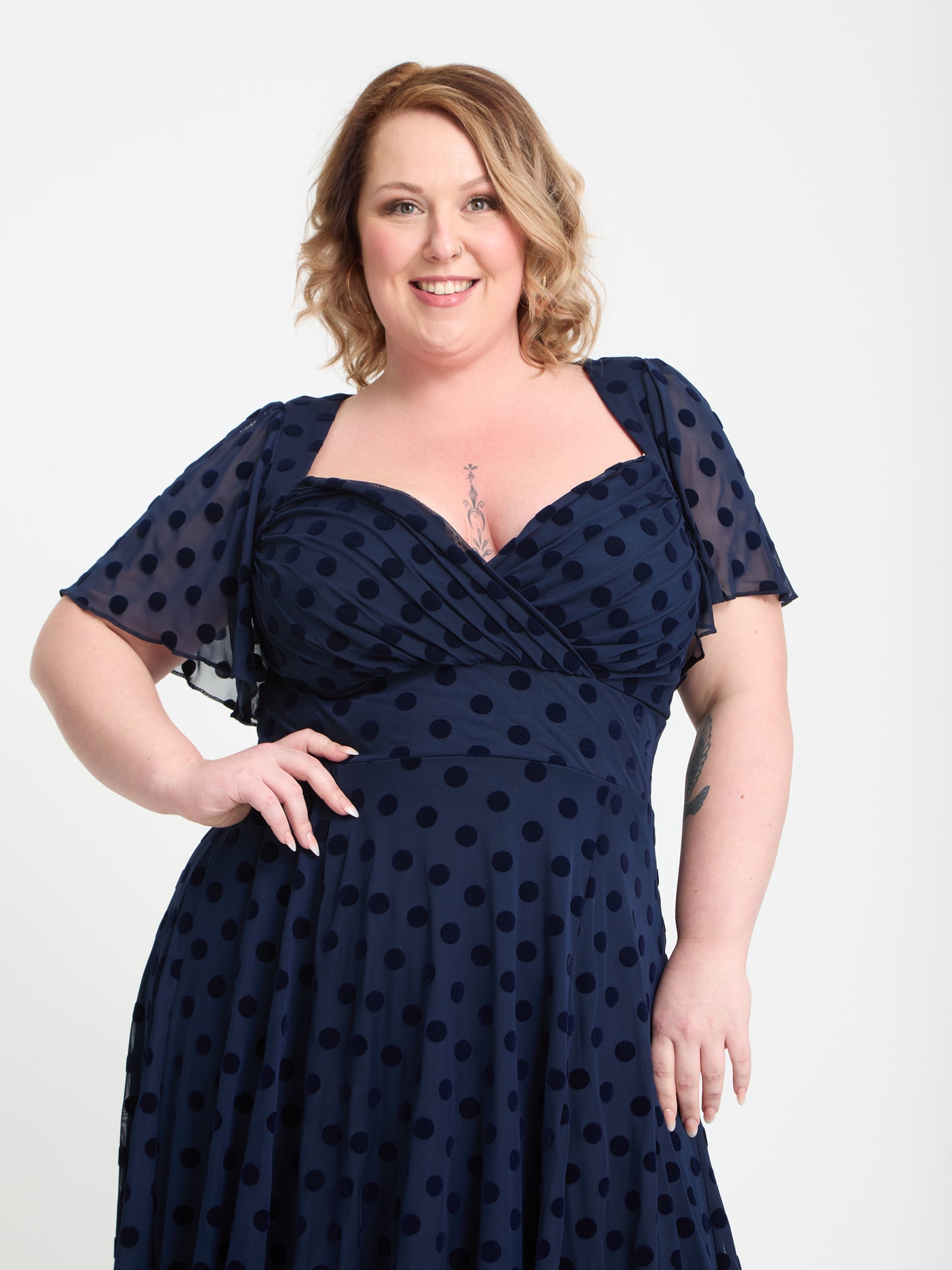 Petite Liz Navy Flock Bolero Wrap Bodice Midi Dress