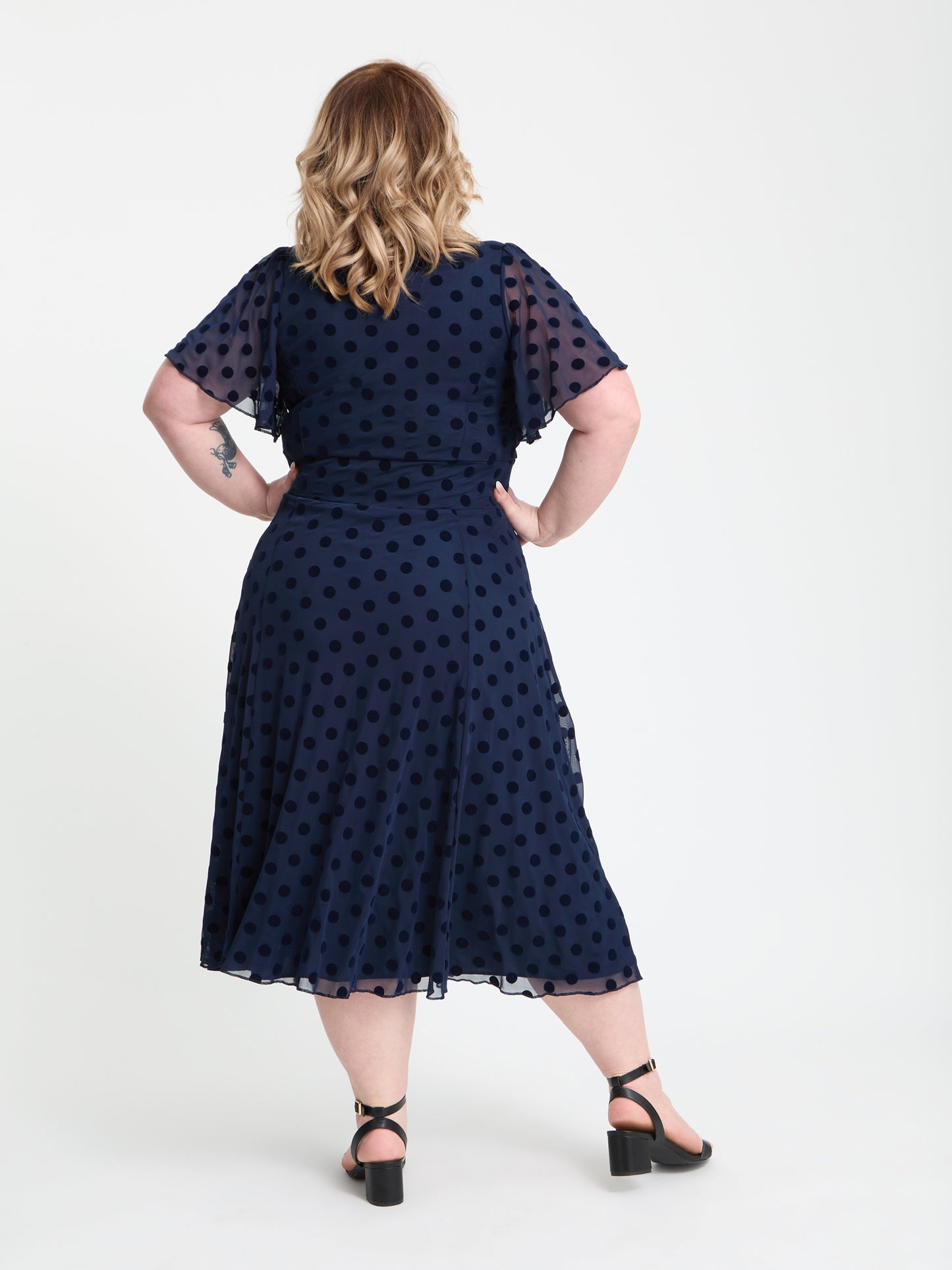 Petite Liz Navy Flock Bolero Wrap Bodice Midi Dress