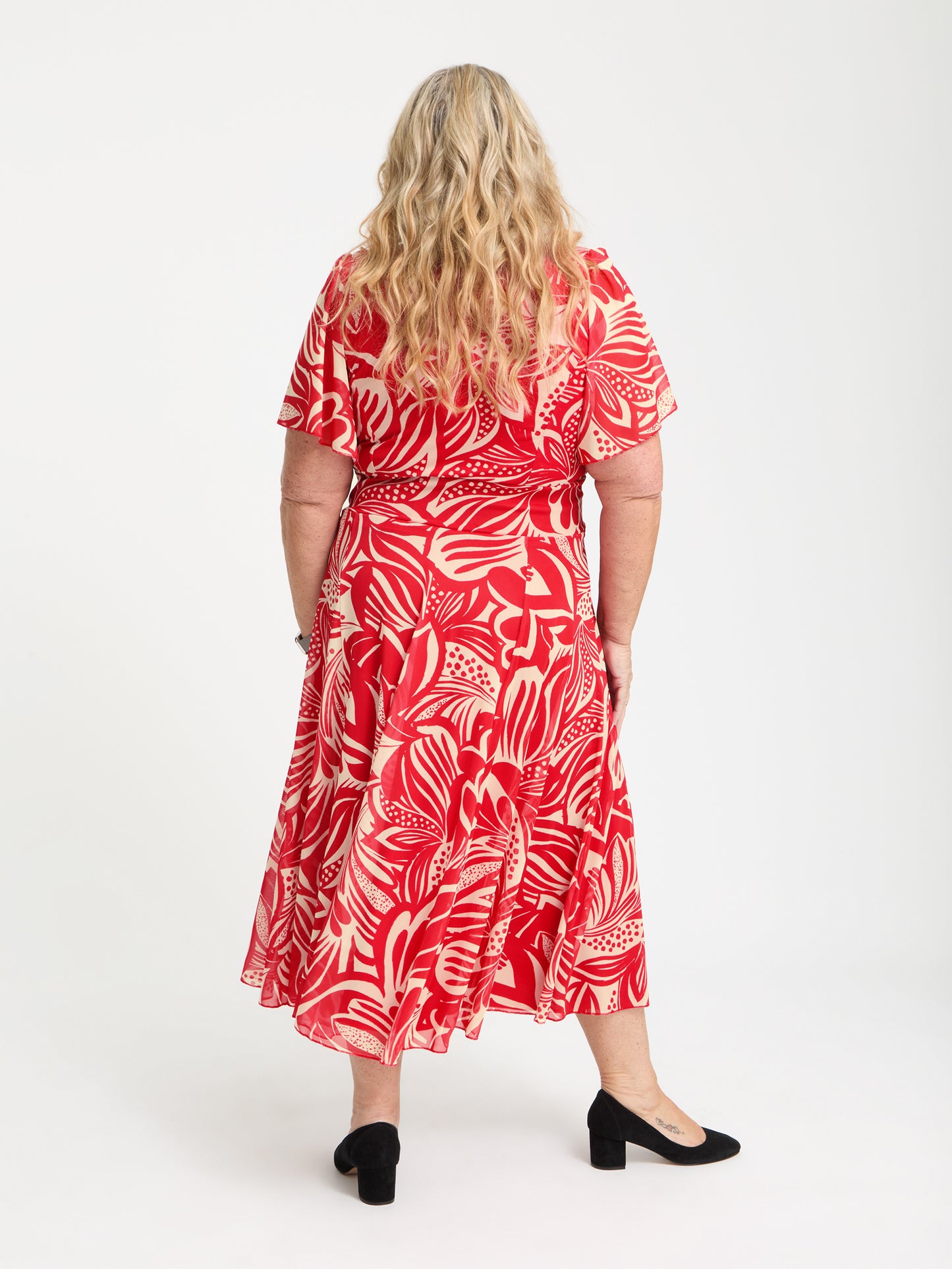 Petite Liz Red Ivory Swirl Bolero Wrap Bodice Midi Dress