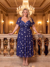 Liz Midnight Ivory Print Bolero Wrap Bodice Midi Dress