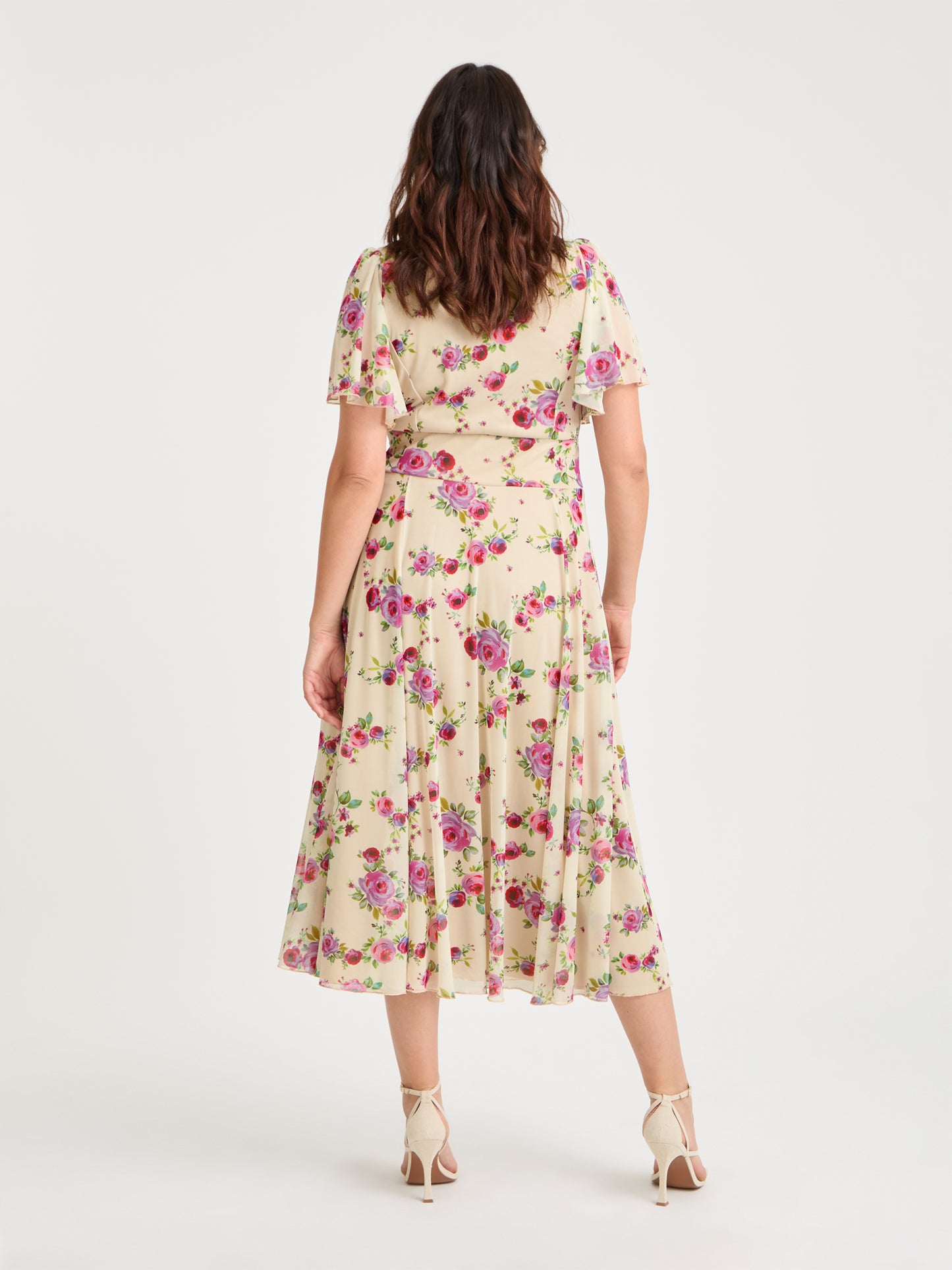 Liz Vintage Cream Rose Bolero Wrap Bodice Midi Dress