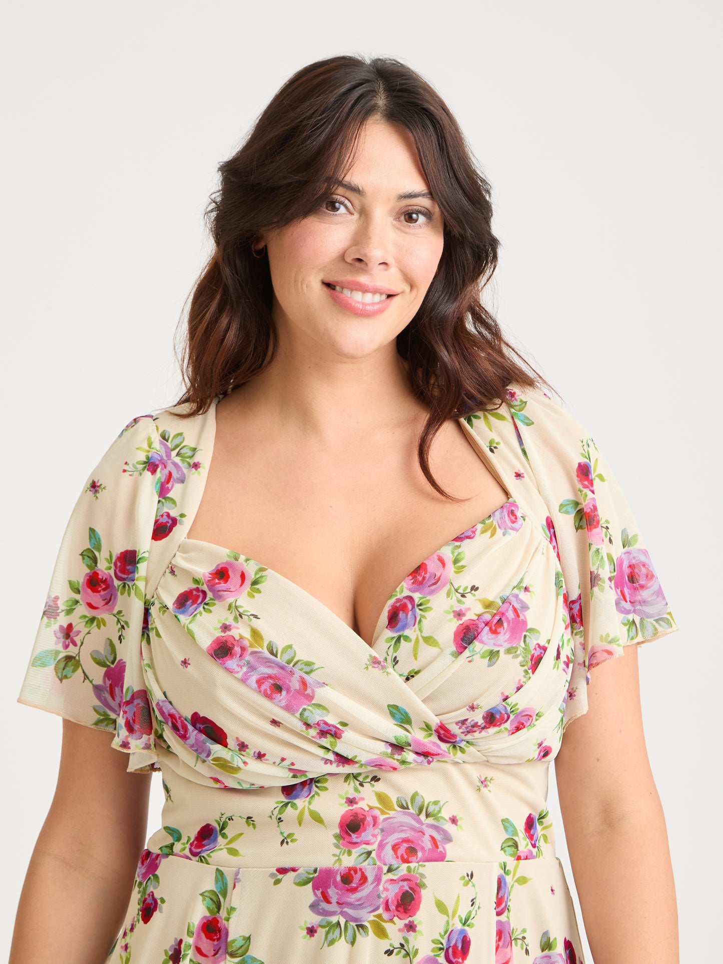 Liz Vintage Cream Rose Bolero Wrap Bodice Midi Dress