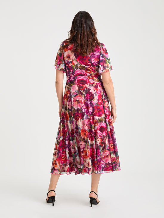 Liz Vintage Rose Bolero Wrap Bodice Midi Dress