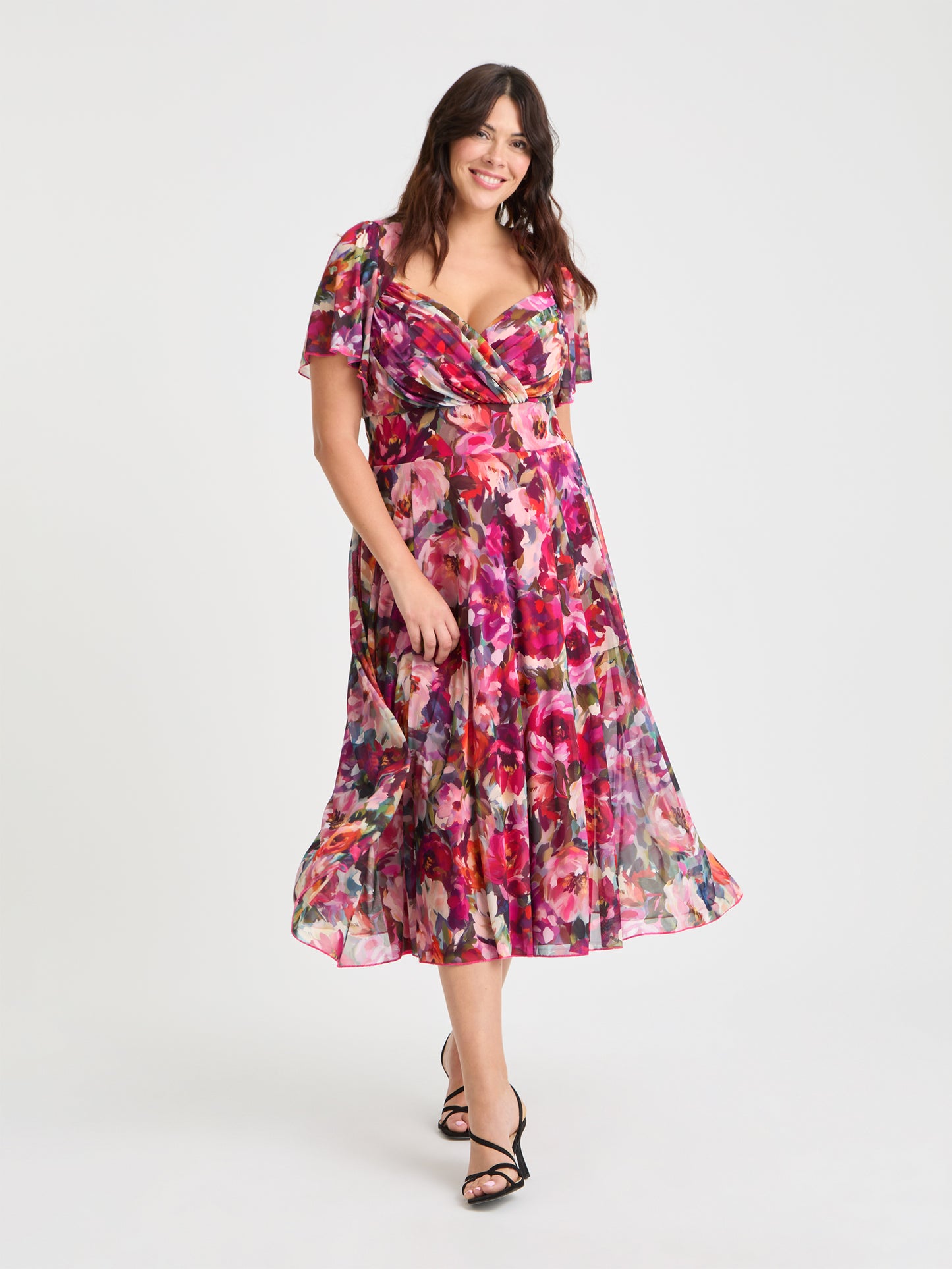 Liz Vintage Rose Bolero Wrap Bodice Midi Dress
