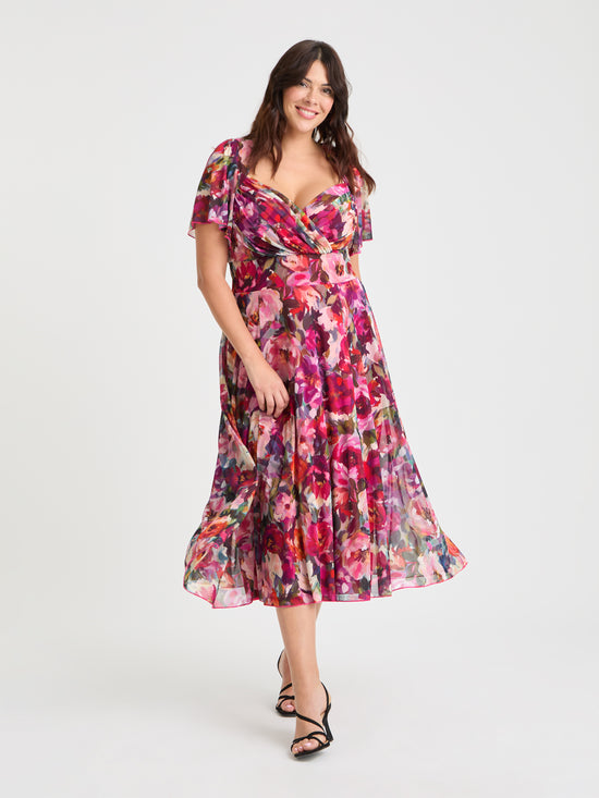 Liz Vintage Rose Bolero Wrap Bodice Midi Dress