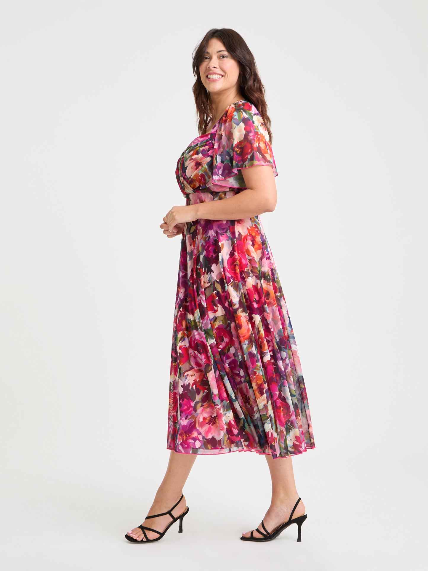 Liz Vintage Rose Bolero Wrap Bodice Midi Dress