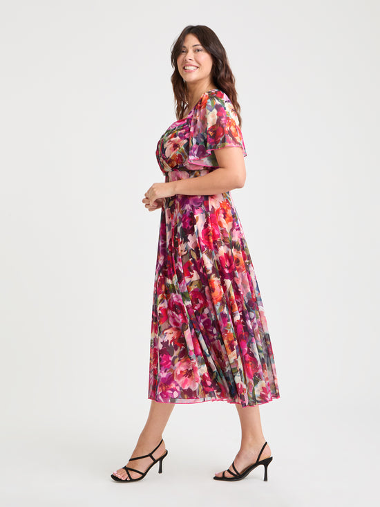 Liz Vintage Rose Bolero Wrap Bodice Midi Dress