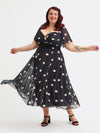 Petite Liz Black Ivory Print Bolero Wrap Bodice Midi Dress