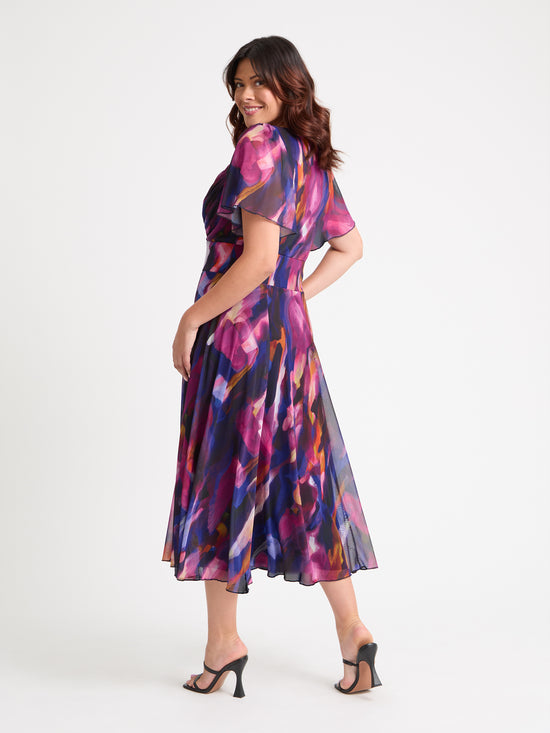 Liz Blue Multi Bolero Wrap Bodice Midi Dress