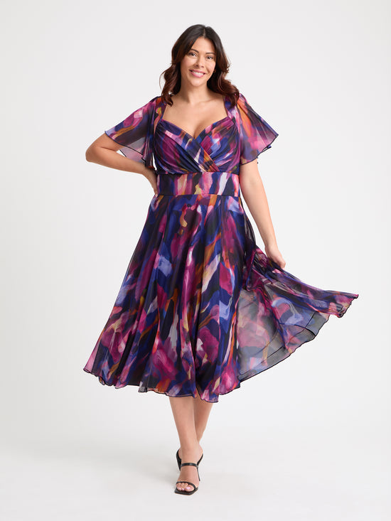 Liz Blue Multi Bolero Wrap Bodice Midi Dress