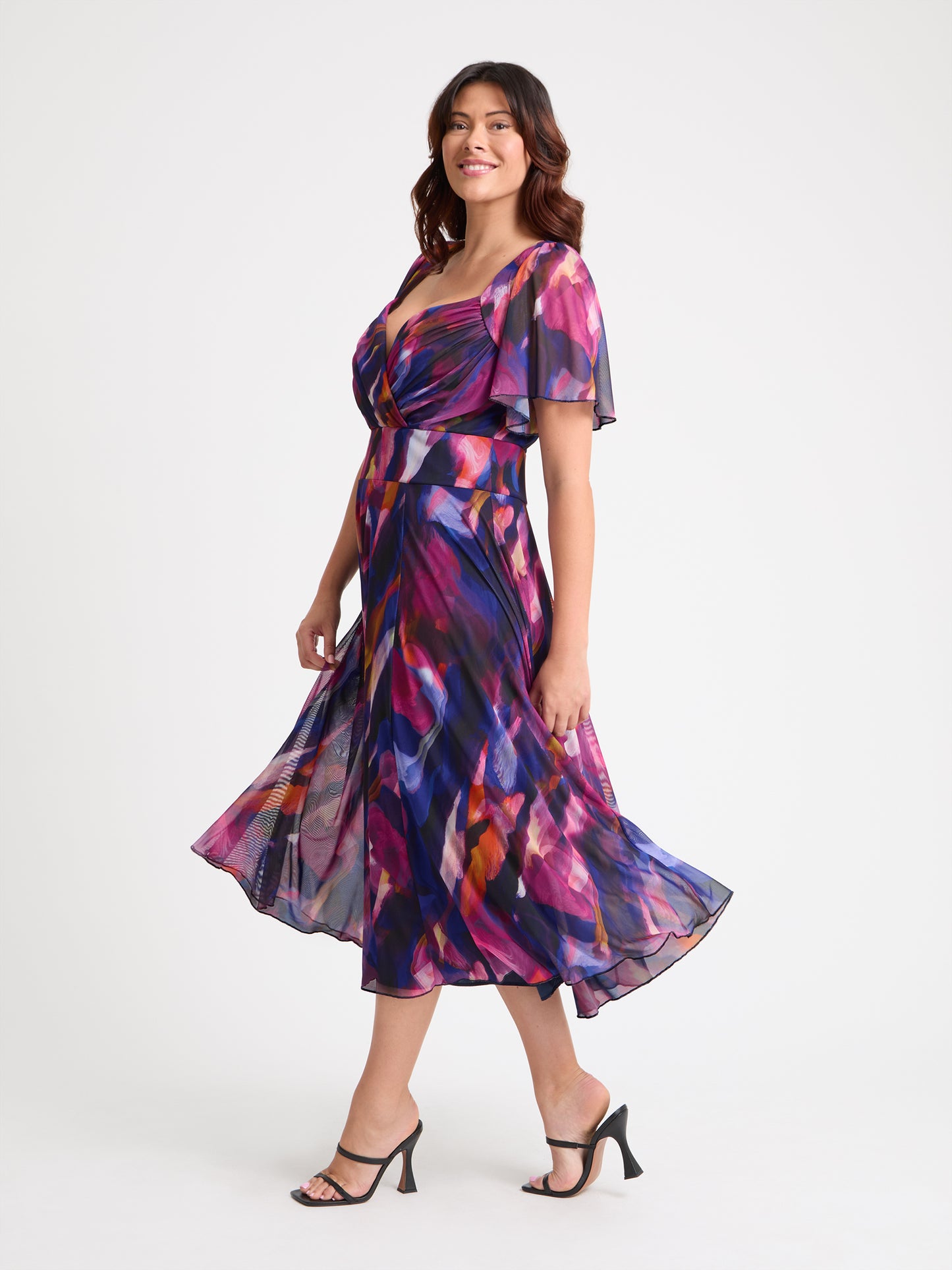 Liz Blue Multi Bolero Wrap Bodice Midi Dress