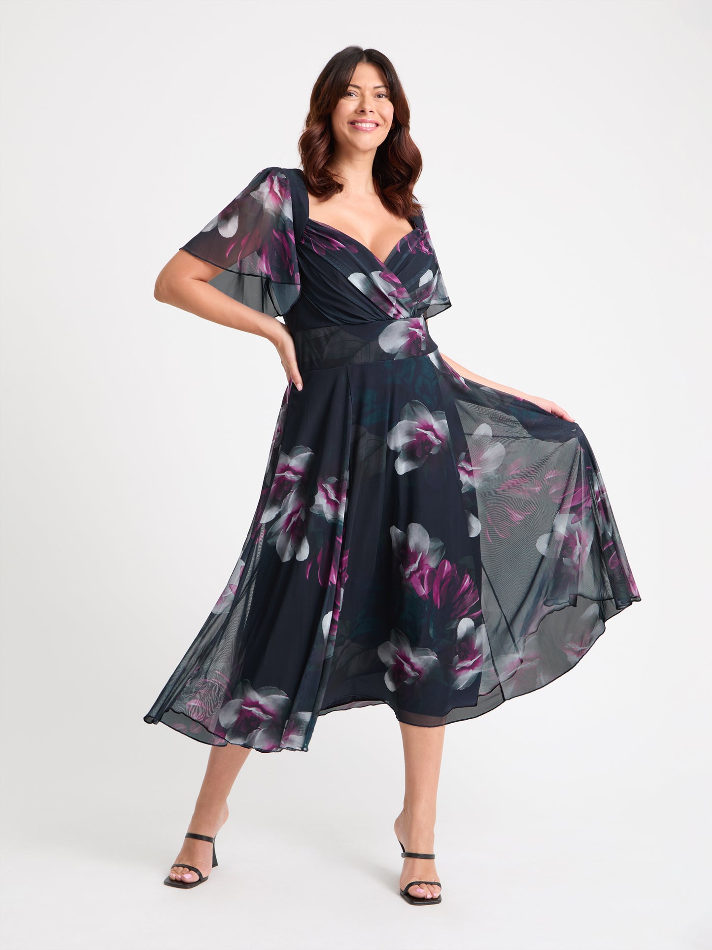 Liz Midnight Rose Bolero Wrap Bodice Midi Dress