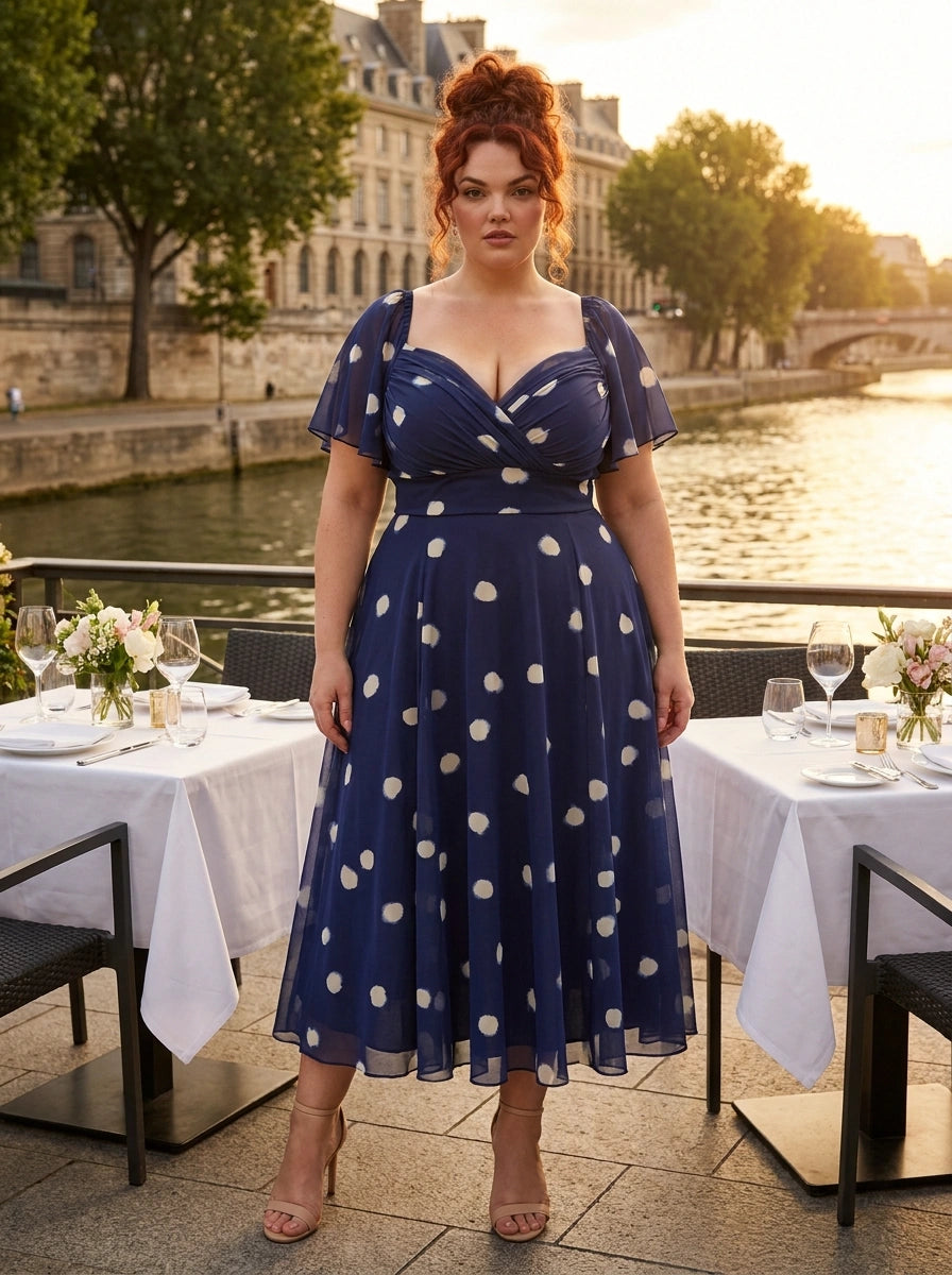 Lifestyle view Midnight Ivory Liz Midi Dress for Special Occasions, Sizes 12–32