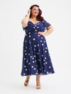 Liz Midnight Ivory Print Bolero Wrap Bodice Midi Dress